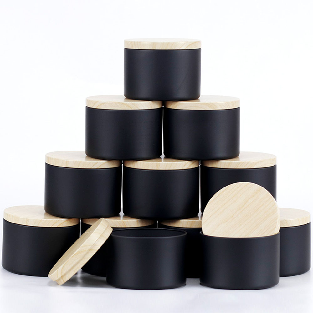 Black Tin Candle - Frascos de vela pretos de 4