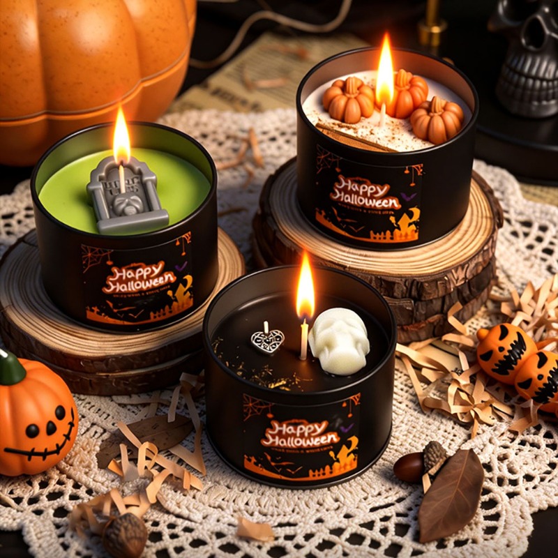 Black Tin Candle - Decoração de Halloween para o Outono: