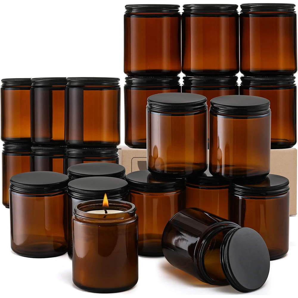Black Tin Candle - Frascos de Vidro Âmbar de 8oz