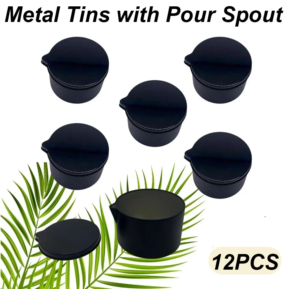 Black Tin Candle - 12pçs latas de metal preto prateado